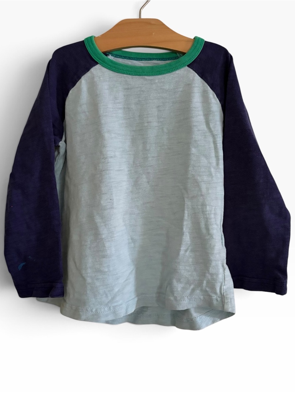 Mini Boden Long-Sleeve Raglan Shirt - Light Blue with Navy Sleeves
